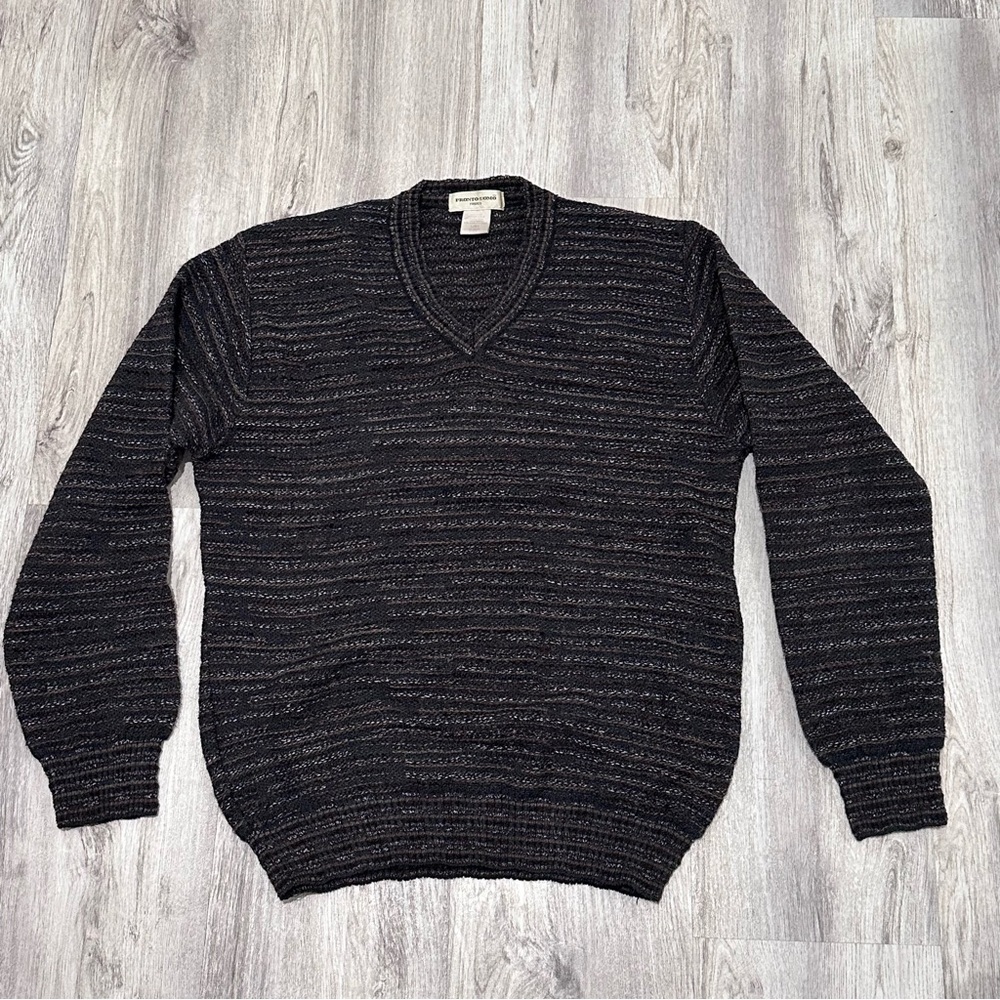 Vintage sweater Pronto Uomo Merino Wool Mix V-Neck Sweater Made in Italy L/52